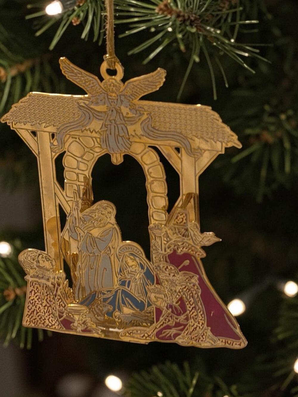 Vintage Nativity Christmas Ornament 2003 Baldwin 24 KT Gold Finished Brass 3D